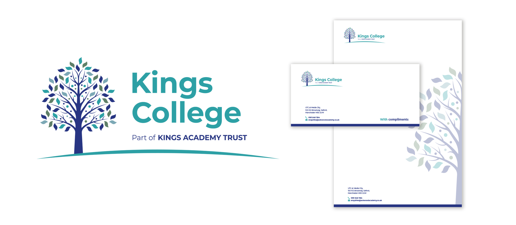 Kings college rebrand - logo and stationary design