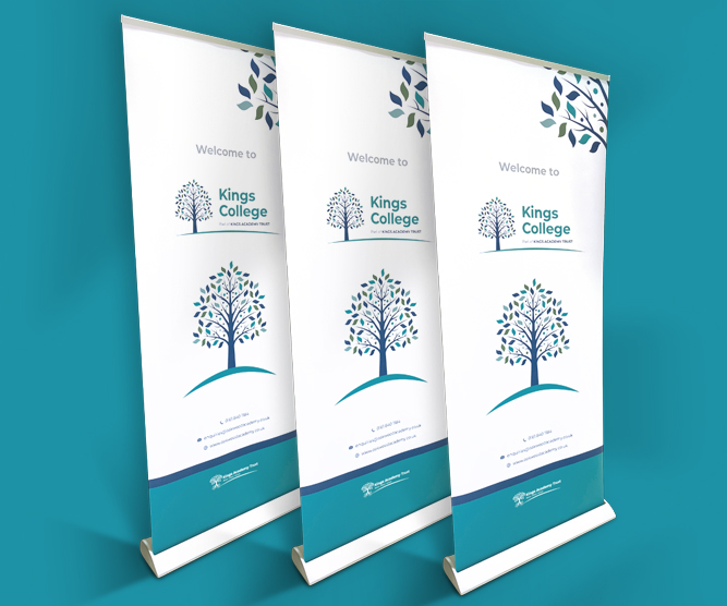 Kings college branded pull up banners