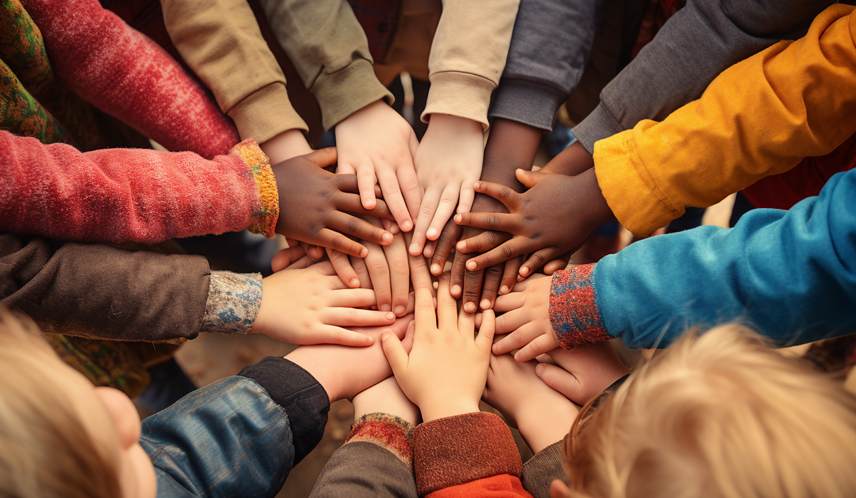 Human connection - childrens hands in a circle
