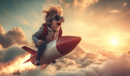 Trigger your school's marketing potential in Q4 - child riding a rocket through the air