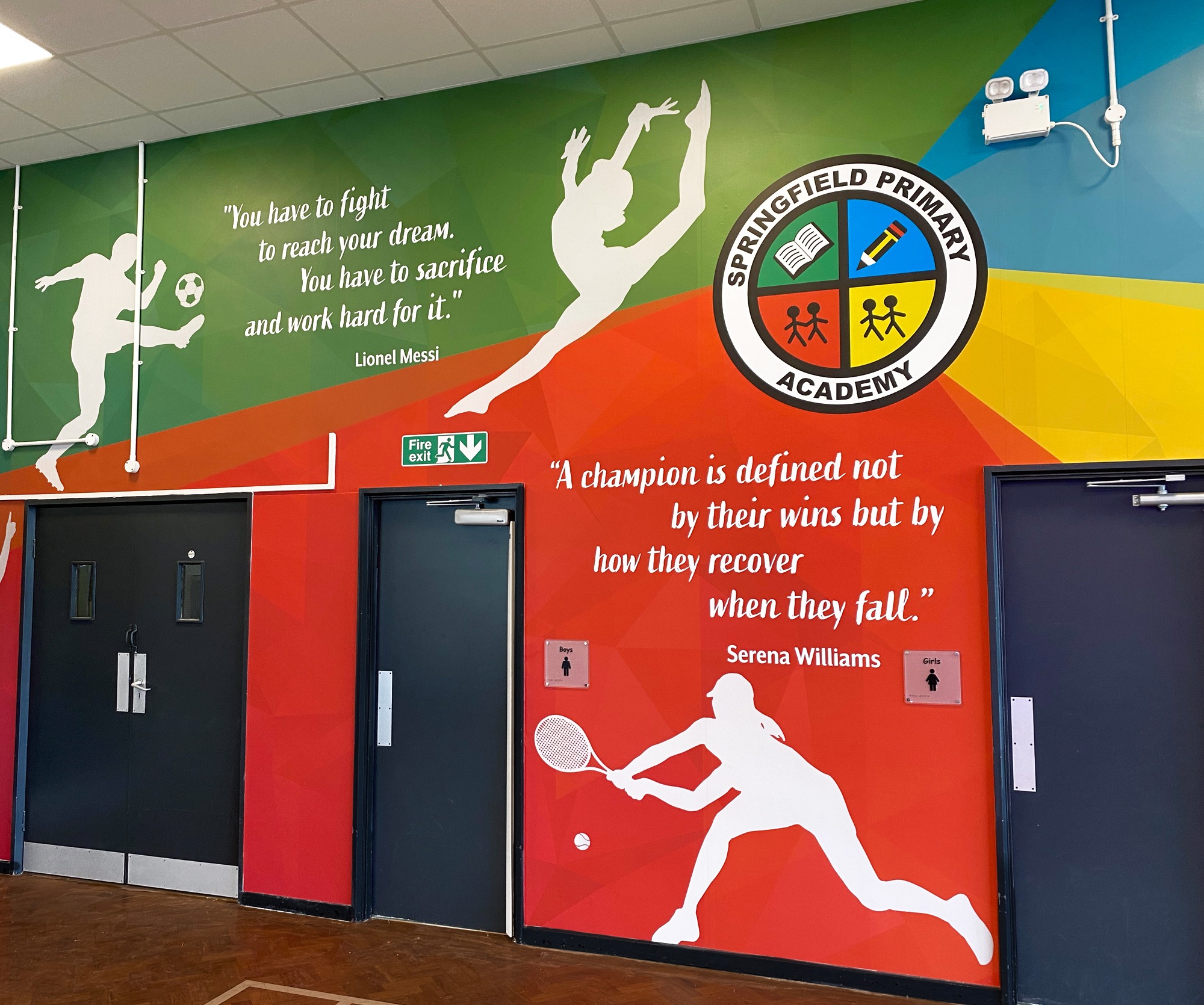 Springfield Primary Academy - sports hall wall graphic design