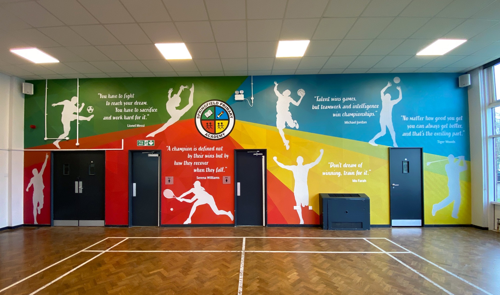 Springfield Primary Academy - sports hall wall graphic design