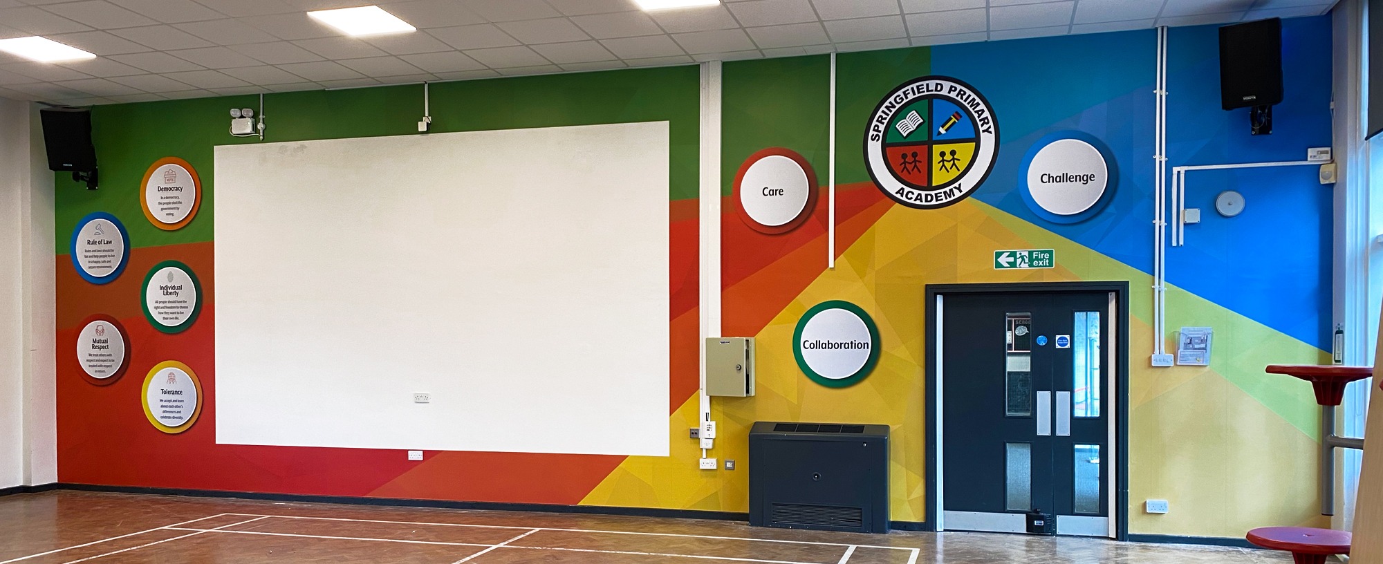 Springfield Primary Academy - sports hall wall graphic design