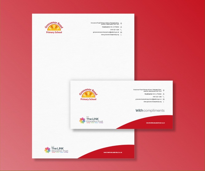 School stationary design including letterheads and compliment slips for Grosvenor road primary school