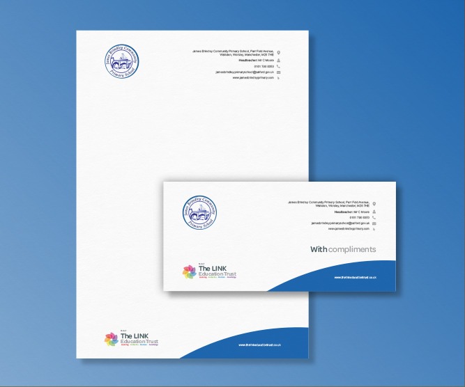 School stationary design including letterheads and compliment slips for James Brindley community primary school
