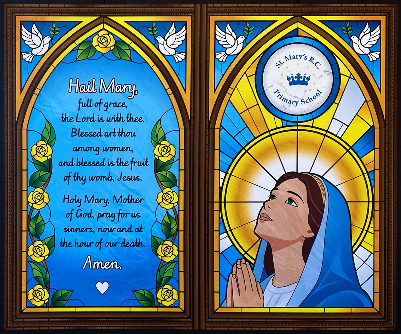 School wall graphics for Catholic primary school - St Mary's