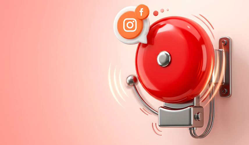 Blog post - a better approach to school social media. Image of an alarm clock with facebook and instagram icons.